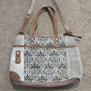 Myra Bag Ace Upcycled Canvas & Cowhide Messenger Bag